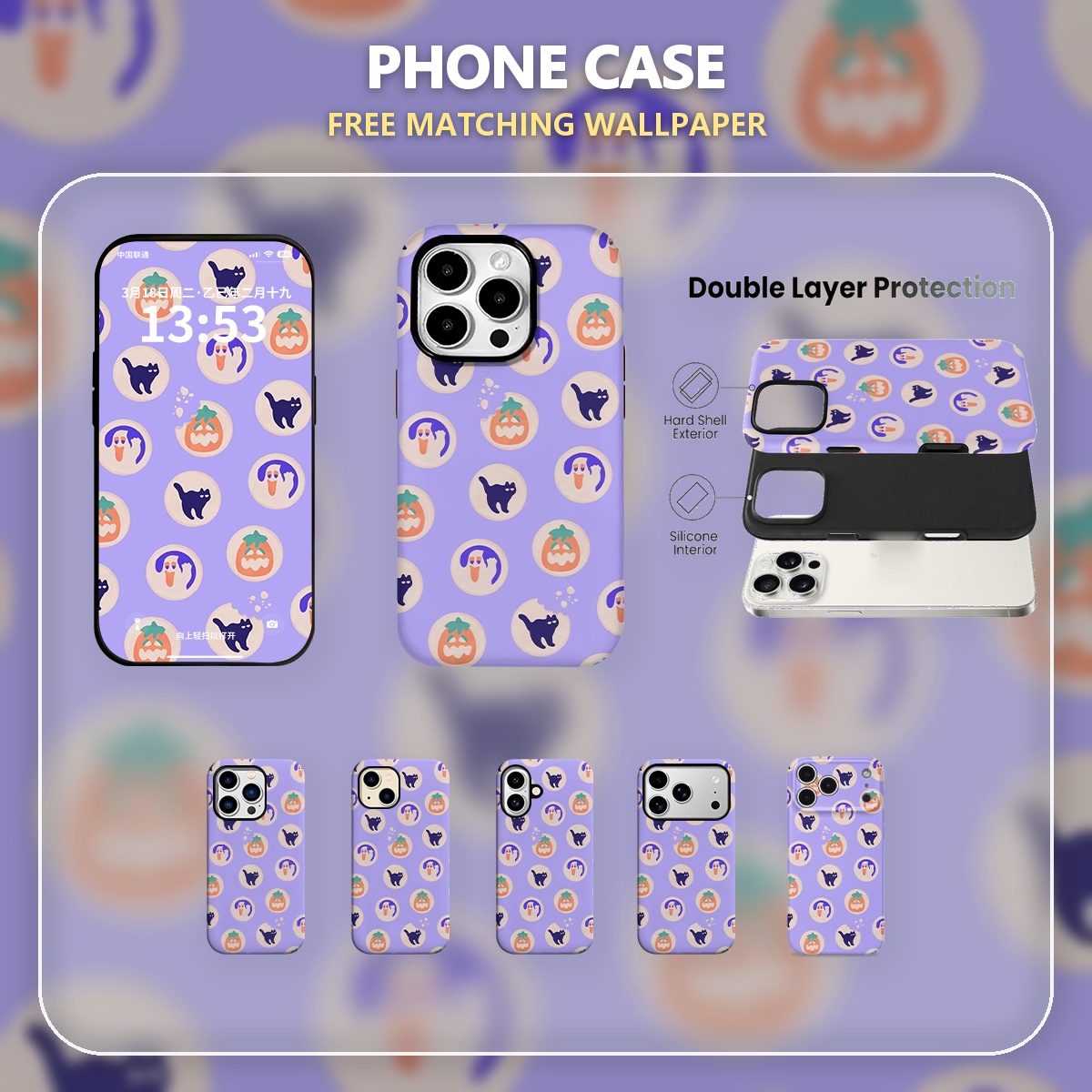 Mini Pc Case - Halloween schattige Halloween iconen patroon telefoonhoesje